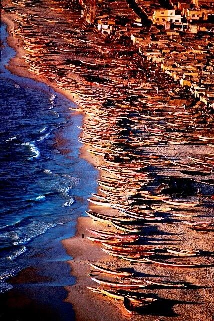 Fishing pirogues, aerial view